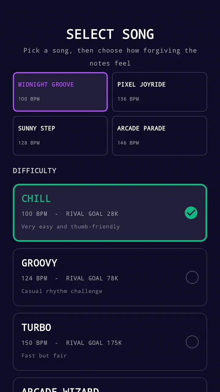 Song select with difficulty options