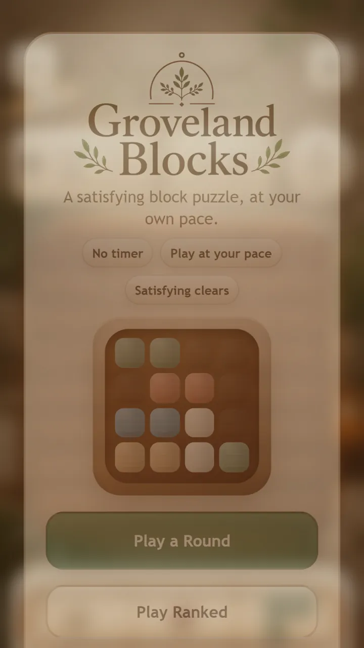 Groveland Blocks title screen on a wooden tabletop