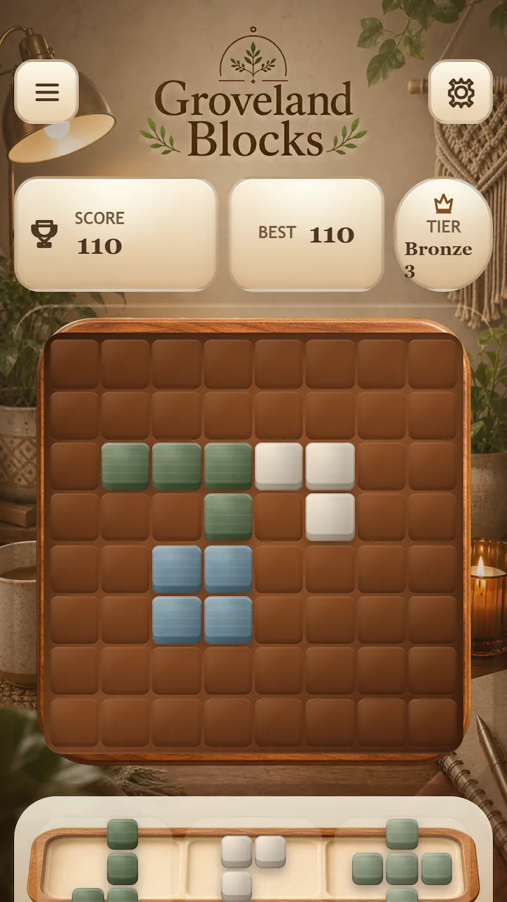 The block-puzzle board mid-game