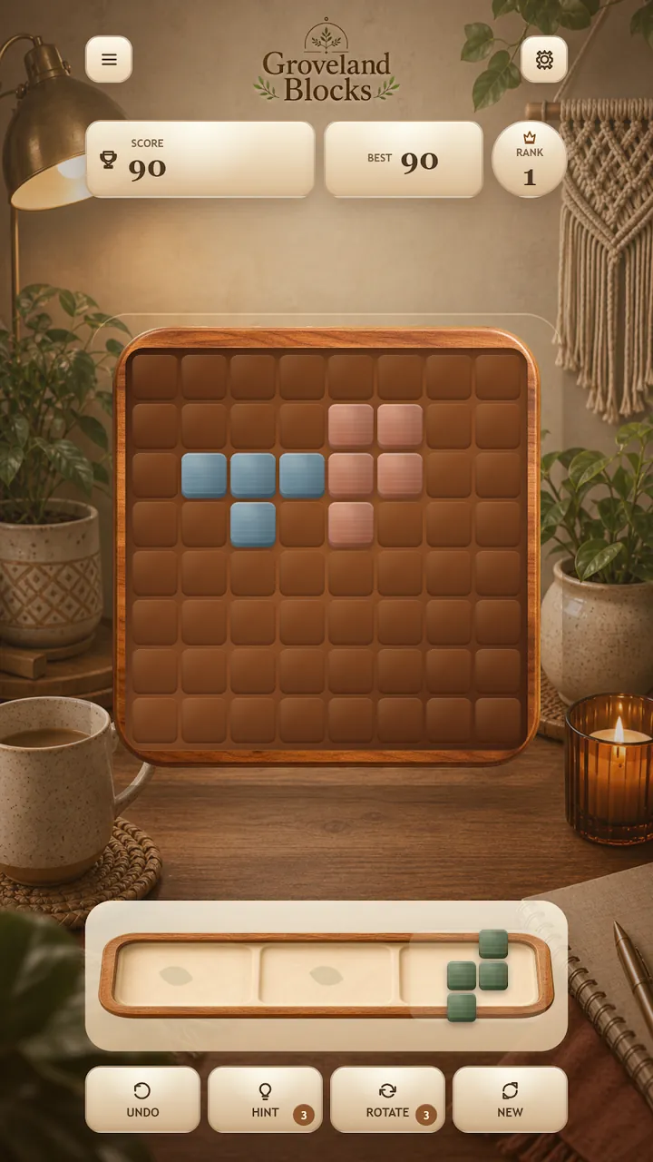 Placing colored blocks on the wooden board
