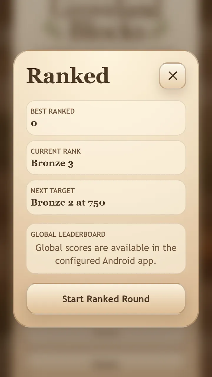 The Ranked mode panel with current rank and next target