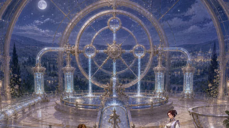 A glass celestial conservatory with a great brass orrery