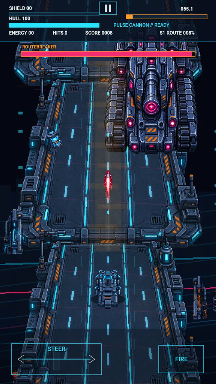 A boss machine blocking the neon highway