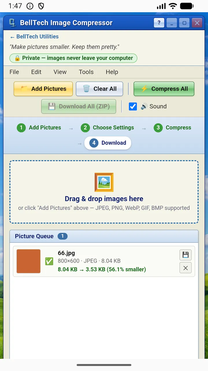 Image Compressor with a before and after size on Android
