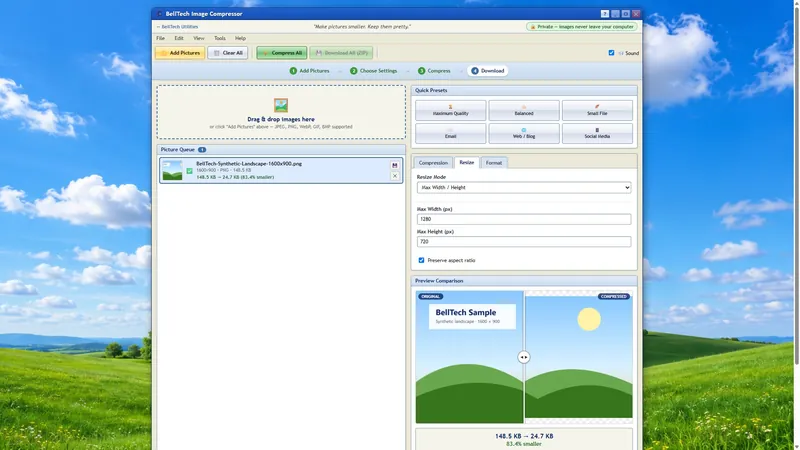 Image Compressor showing a before and after preview
